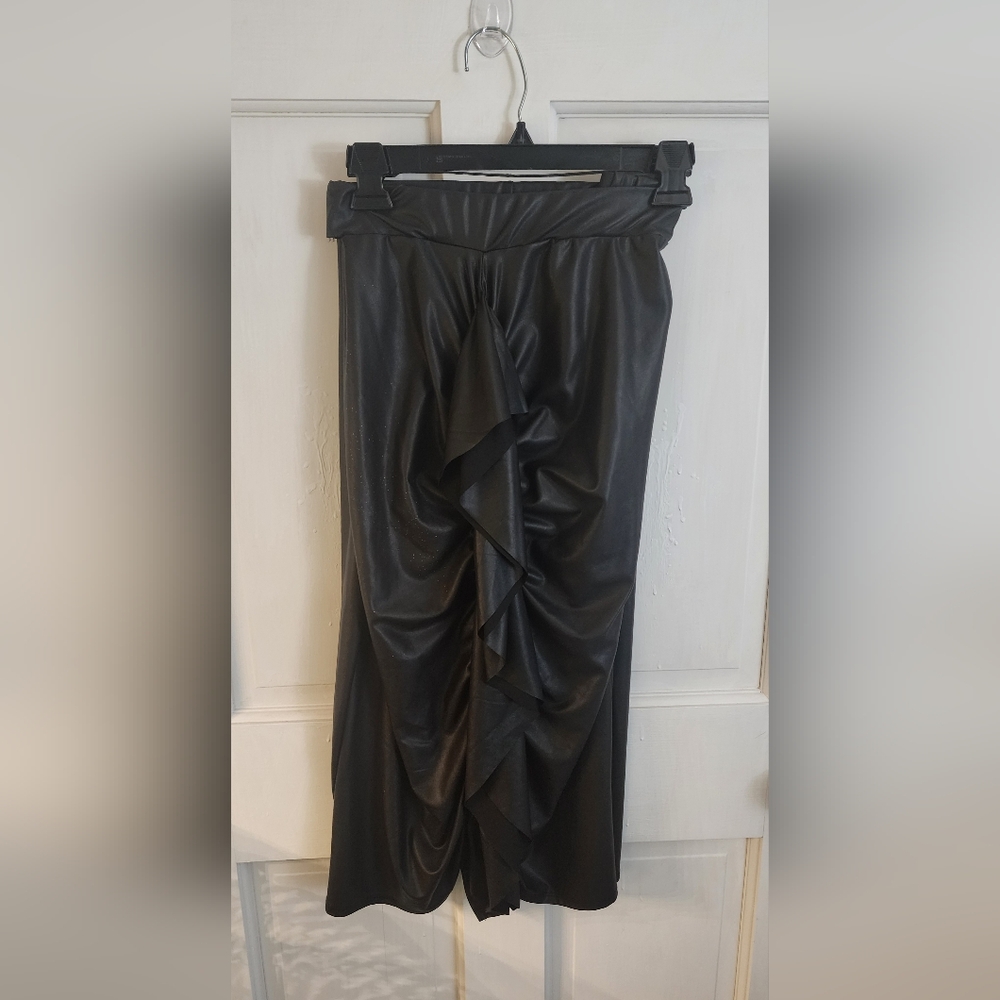 Black PU midi skirt with middle ruffle Size 3x